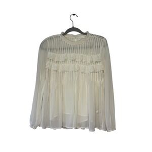 Velvet by Graham & Spencer Ivory Sheer Pleated Ruffle Long Sleeve Blouse XS